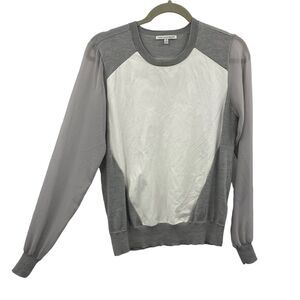 Rebecca Minkoff Lambskin Wool Sweater size Small White Leathrt Gray Minimalist